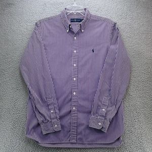 Polo Ralph Lauren Shirt Mens 17 Purple White Striped Poplin Regular Fit Casual
